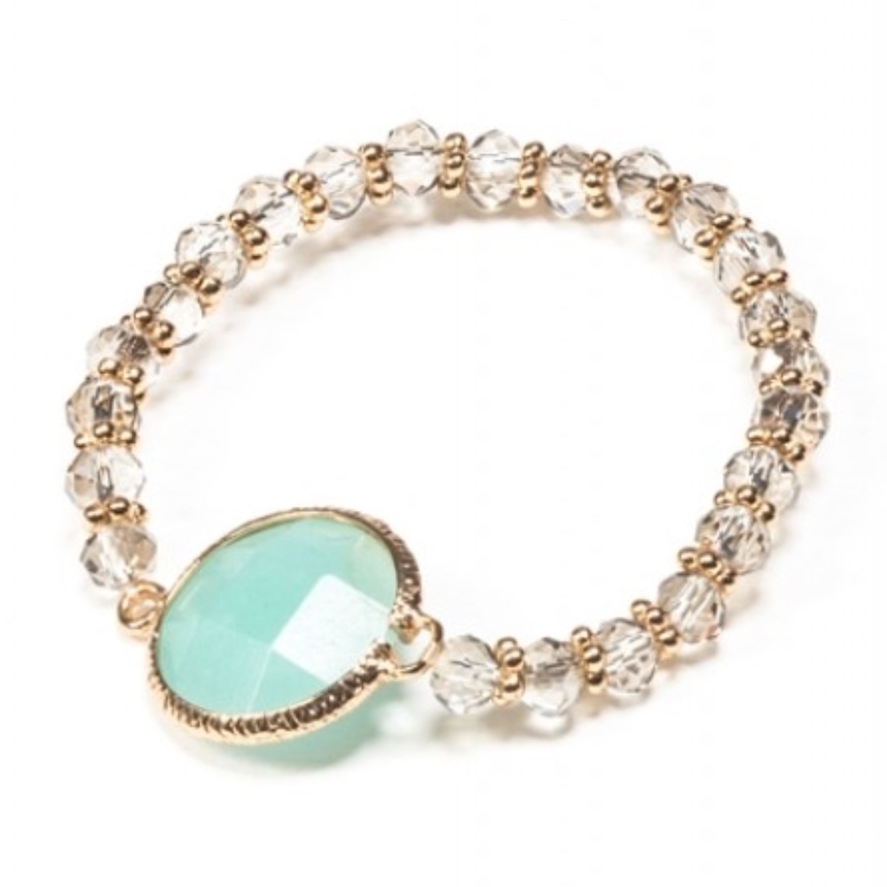 AQUA CRYSTAL GOLD STRETCH BRACELET